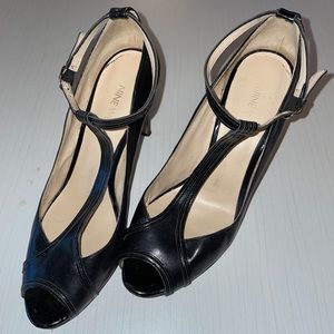 T strap peep-toe Nine West dress heels